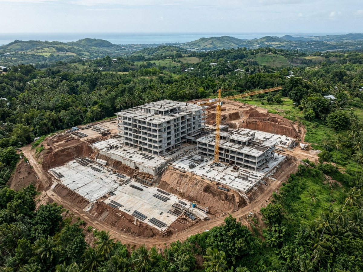Aerial overview of a construction plot.